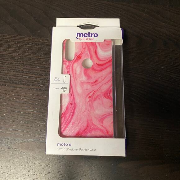 Moto E Fashion Case Metro by T-Mobile Pink White Marbled Marble Swirl Brand New - Picture 1 of 3